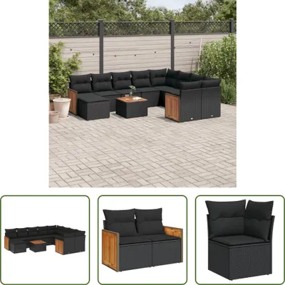 Produktbild von The Living Store 11-tlg. Garten-Sofagarnitur mit Kissen Schwarz Poly Rattan
