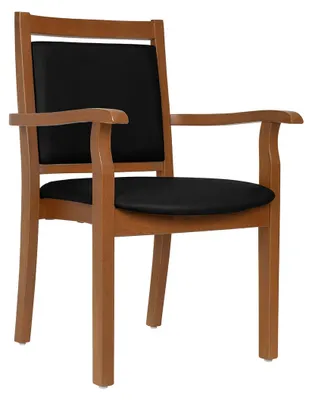 Produktbild von Pflegestuhl André mit Armlehnen Rustikal – Ideal für Senioren im Altenheim oder Zuhause.Stoffbezug:Kunstleder Soft Schwarz,Bodengleiter:Kunststoff Weiss