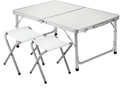 Produktbild von Campingtisch Campingmöbel Alu Picknick Koffer 120x60x70cm inkl. 2 Falthocker