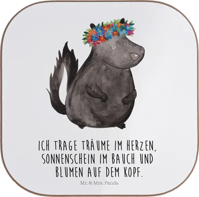Produktbild von Mr. & Mrs. Panda Tassen Untersetzer Stinktier Mädchen - Weiß - Geschenk, Raubtier, Glas, Namaste, Gläser, Coaster, Wildtier, gläseruntersetzer, Yoga, Tischuntersetzer