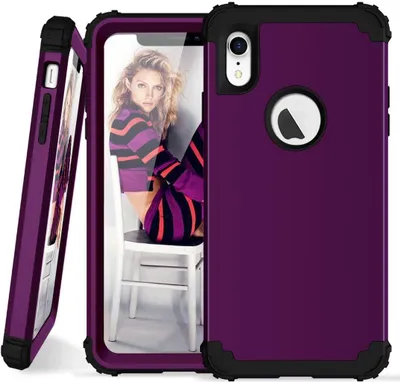 Produktbild von iPhone XR Hülle, LaimTop Heavy Duty 3 in 1 Hybrid Hart PC Flexibel TPU Silikon Stossfest Kratzfest Tasche Schutzhülle für iPhone XR Lila