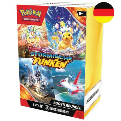 A product shot of a Pokemon trading card game booster bundle box.