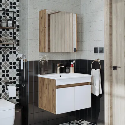 Produktbild von Roomart ATRIA-65 Badmöbel-Set 3-teilig 65 cm breit, Weiß-Eiche