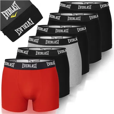 Produktbild von EVERLAST Herren-Boxershorts im 6er-Pack aus Baumwolle, Herrenunterwäsche in Schwarz, Rot und Grau – Größe L