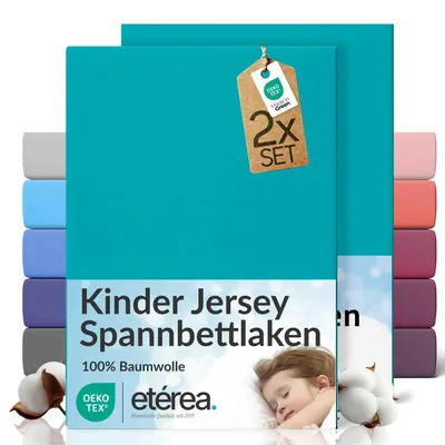 Produktbild von 2er Set Jersey Spannbettlaken 60x120cm - 70x140cm - 100% BAUMWOLLE - Bettlaken Spannbetttuch 60x120cm - 70x140cm - Ocean
