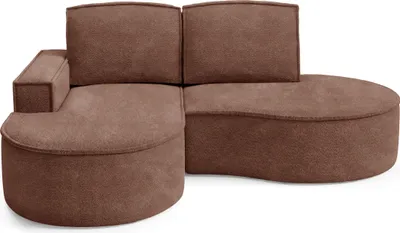 Produktbild von DomoHome Ecksofa MOLLY Ohne Schlaffunktion – Halbkreisförmig, Abriamo-Bouclé-Stoff, Mit Losen Rückenkissen, Weicher Bouclé-Bezug, 210x157x88 cm, Linke SeiteBraun