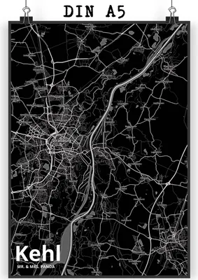 Produktbild von Mr. & Mrs. Panda Bild Kehl DIN A5 - Geschenk, Stadt Dorf Karte Landkarte Map Stadtplan, Wandbild, Kunstdruck, Wanddeko, drucke