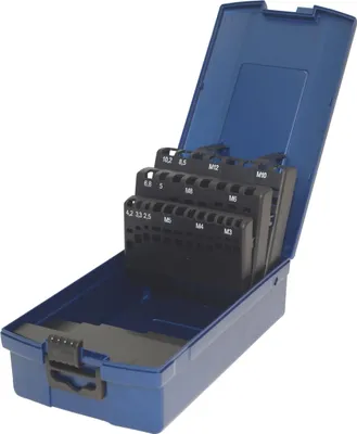 Produktbild von PTG Rose-Kunststoffkassette leer blau 28-tlg. für HGB DIN 352 M3-M12 + Spibos DIN 338 2,5/ 3,3/ 4,2/ 5,0/ 6,8/ 8,5/ 10,2 mm (1Stk.)