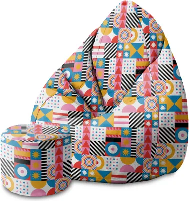 Produktbild von Dreamroots BeanBag 80x80x120cm Sitzsack mit Lehne und Hocker Sitzsack mit Füllung Sitzsack Erwachsene mit Füllung Geometric Mosaic
