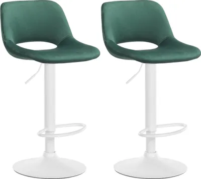 Produktbild von DELUKE® Barhocker 2er Set JAKSON - Grün, Samt, Weiß | Barhocker mit Lehne Barstuhl Tresenhocker Tresenstuhl Kneipenhocker Kneipenstuhl