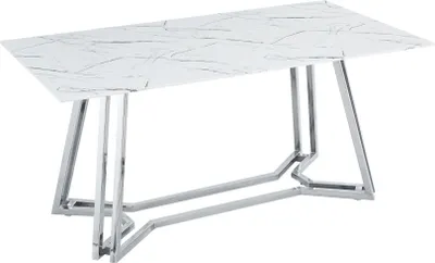 Produktbild von SalesFever Esstisch | 160 x 90 cm | Tischplatte Glas Marmor-Optik | Gestell Metall | B 160 x T 90 x H 76 cm | weiß-chrom
