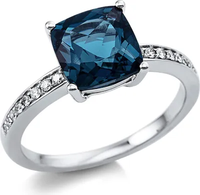 Produktbild von Ring aus 750 Weißgold Topas 2,7ct London Blue 16 Diamanten 0,11ct TW-SI B:8mm, Ringgröße:Innenumfang 54mm  Ø17.2mm