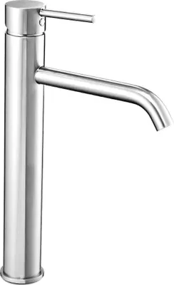 A close-up studio shot of a single chrome faucet against a white background.