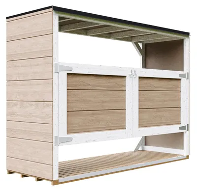 Produktbild von Mülltonnenbox 3er 240L Aus Wetterfest LP Smartside Holz, Mülltonnenverkleidung mit Türen, Garten Mülltonnenbox, Moderne garten box Außen – Timbela M982A-TERRA BROWN