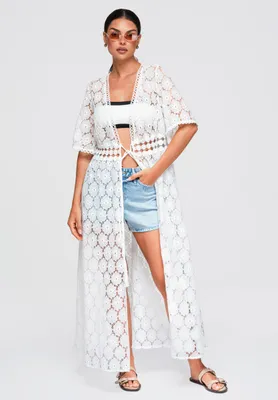Produktbild von LARICA Damen Sweater V-1 mit Spitzenstruktur und lockerem Schnitt OW-SW-E0001 white M/L