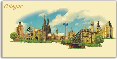Produktbild von Coloray Spritzschutz aus Glas 140x70  Wandkunst Küchenrückwand Deko Panorama Aquarell der Stadt Köln