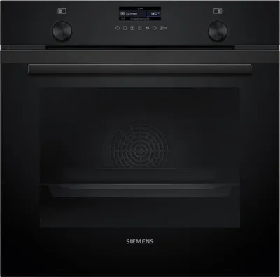 A black built-in oven with a digital display and control dial.