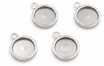 Produktbild von Vintageparts Cabochon-Fassungen Edelstahl platinfarben rund für 8 mm Cabochons, 4 Stück