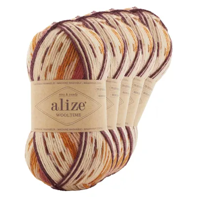 5 x 100g Sockenwolle Alize Wooltime 75% Wolle OEKO-Tex 100 Strickgarn Häkelgarn Farbwahl 11022 Wüstenfuchs