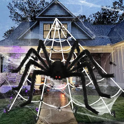 Halloween-Spinnennetz-Set, 5 m, mit Riesenspinne 1,5 m, schwarz