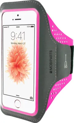 Produktbild von Mobiparts Comfort Fit Handyhalterung Joggen iPhone SE (2016) Sporthülle Neopren Sportarmband - Neon Pink