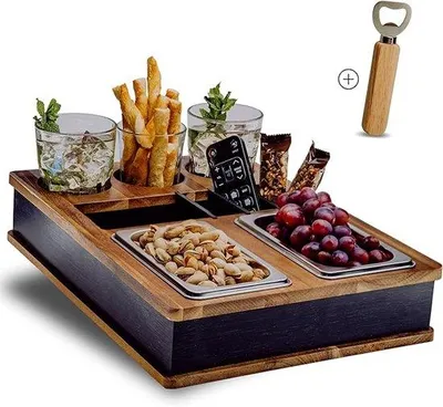 Produktbild von Famanu Couchbar Bankbutler - Robustes Acaciaholz, elegantes Design, 3 Getränkehalter