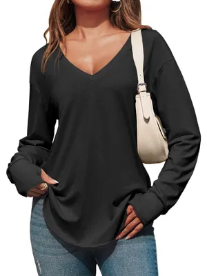 Image de T-shirt oversize pour femmes - Col en V plongeant - Noir