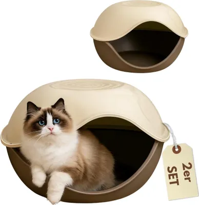 Produktbild von 2er Set Katzenhaus Outdoor Hundehütte Katzenhaus Indoor Hundehaus Hundehütte Katzen Haus Katzenhütte Wurfbox Katze Katzenhöhle Katzenversteck