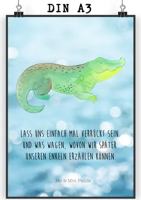 Produktbild von Mr. & Mrs. Panda Bild Krokodil DIN A3 - Oceanblue - Geschenk, Plakat, Abenteuerlust, Wandbild, Beste Freundin, grafikposter, Meer, Lieblingsmensch, Kunstdruck, Krokodile