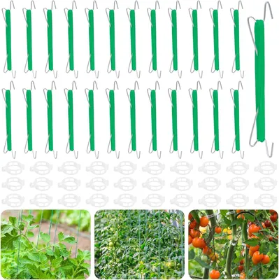 Produktbild von Tomatenhaken 25 Stück mit Seil, 30 Pflanzenclips, 10 m grünes Seil, für Garten