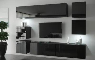 Produktbild von Furnitech Wohnwand Wohnzimmer - Hängend Wohnwand Modern - Regale und TV Schrank - Wohnzimmer Möbel ohne LED (Lima AN65-HG-B1 1A)