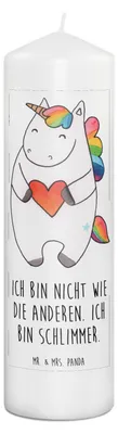 Produktbild von Mr. & Mrs. Panda Kerze Einhorn Herz 29 x 8 cm XL - Weiß - Geschenk, Unicorn, Lustig, Einhörner, Freundin, Bedruckte, Stumpenkerze, Erinnerungskerze, Erinnerungslicht