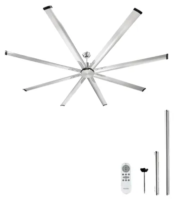 Obrázek produktu pro Stropní ventilátor VEVOR 244 cm, 6rychlostní dálkové ovládání, 8 hliníkových lopatek, ložnice, obývací pokoj, vnitřní/venkovní, kartáčovaný nikl