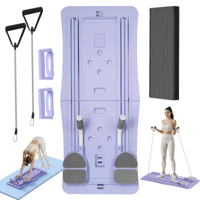 Zdjęcie produktu dla Składana mata do pilatesu do użytku domowego, 4-w-1, koło do ćwiczeń brzucha, sprzęt do ćwiczeń do domowej siłowni, trener mięśni brzucha, kolor fioletowy