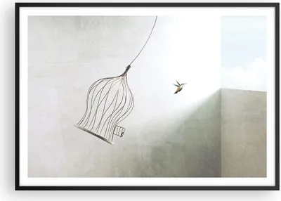 Produktbild von Gerahmtes Poster - Schwarzer Rahmen - Flug Vogel Käfig - 100x70 cm - Wand Bild - Wanddeko - Wandbilder - Kunstposter - Wandposter - Bilderrahmen - Bilder - Kunstdruck - P2BAA100x70-5085