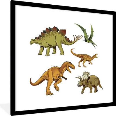 Produktbild von MuchoWow® Gerahmtes Poster Dinosaurier - Zeichnung - Jungen - Kinder 40x40 cm - Poster mit Schwarzem Bilderrahmen Wandposter Rahmen Foto Bilder - Poster - Plakat im Rahmen