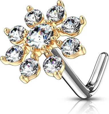 Produktbild von Nasenpiercing Stecker Blume mit Zirkonia Gold