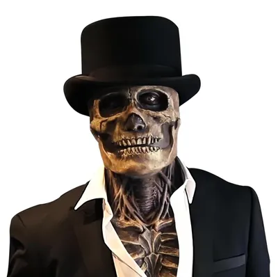 Schädelmaske Vollkopf mit Hut – realistisch für Halloween & Karneval