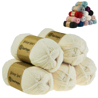 5 x 100g Strickgarn Kartopu Melange Wool Strickwolle, creme