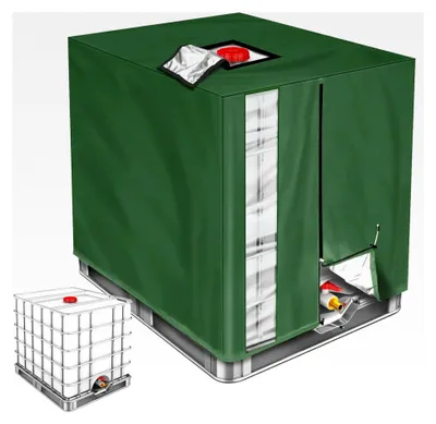 Produktbild von IBC Tankabdeckung 1000L mit Sichtfenster, IBC Containerabdeckung mit Reißverschluss, UV-beständige Abdeckplane für Regenwassertank 1000l, 420D grüne Schutzhülle (120 * 100 * 116 cm)
