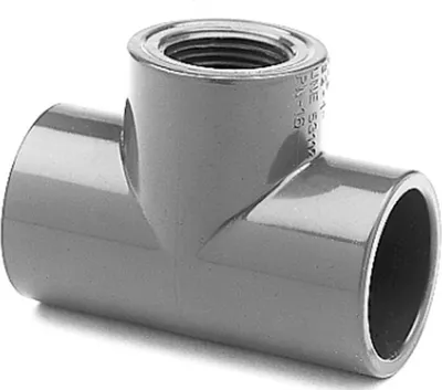 Produktbild von PVC T-Stück 90° | 2 x Klebemuffe Ø 50 mm x 1 1/2 Zoll IG | PN 16 grau