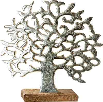 Produktbild von Gilde Lebensbaum auf Holzbase, Dekoration, Dekoobjekt, Skulptur, Aluminium / Mangoholz, H 37 cm, 48182