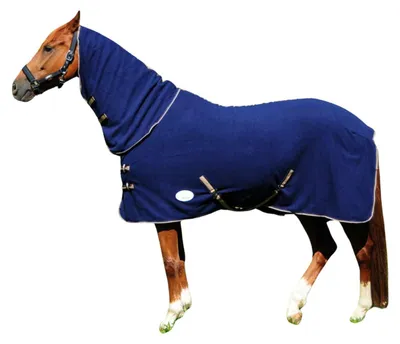 Produktbild von AMKA Fleecedecke COMBO Abschwitzdecke mit Halsteil aus Fleece dunkelblau in 135