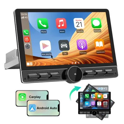 Produktbild von 10 Zoll Android Radio 1Din Display 180°drehbar Carplay Navi 4G LTE Lenkradsteuerung Bluetooth RDS WIFI DSP GPS 32GB