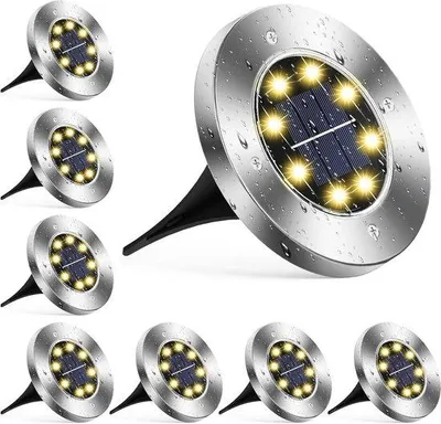 Image de Luminaire d'extérieur pour jardin - Blanc chaud - 8 LED - Lampe de sol - Extérieur - Lot de 8