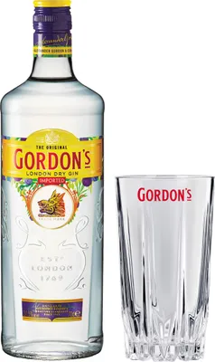 Obrázek produktu pro GordonŽs London Dry Gin Set s barovou sklenicí, alkohol, láhev, , 37,5%, 700 ml