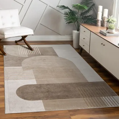 Produktbild von Teppich Kurzflor Abstrakt Wohnzimmer schmutzabweisend Beige Rechteckig 200x290 | 60% Polypropylen, 40% Polyester | Florhöhe: 11 mm | pflegeleicht