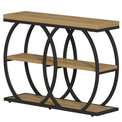 Immagine prodotto di Tavolino da ingresso Tribesigns, 105 cm, con ripiani, in stile industriale, a 3 ripiani con struttura in metallo, per soggiorno o corridoio, marrone