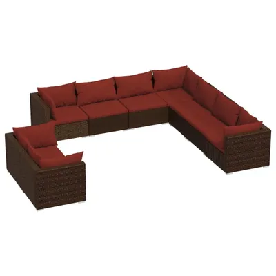Produktbild von 9-tlg. Garten-Lounge-Set mit Kissen Braun Poly Rattan