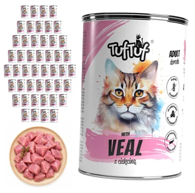 Produktbild von TufTuf | Nassfutter für Katzen Pastete Kalb - Katzenfutter Dosen 48x400 g - getreidefrei - Vorratspack - 65% Fleischanteil